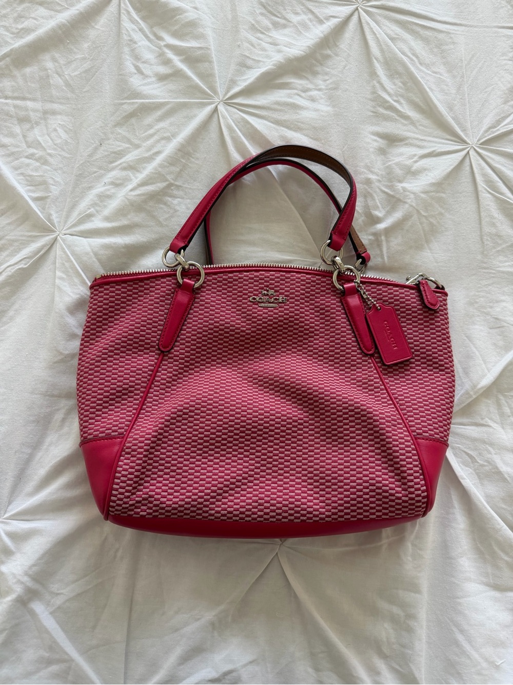 Coach Kelsey Satchel in Exploded Reps Print Legacy Jacquard Handbag